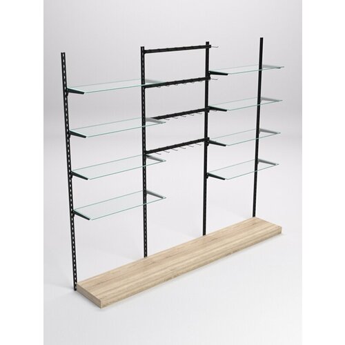 Настенная система с подиумами 8-ю стекл полками для одежды и под крючки LOFT 10-1 Дуб Сонома 270 x 45 x 240 см 20528₽