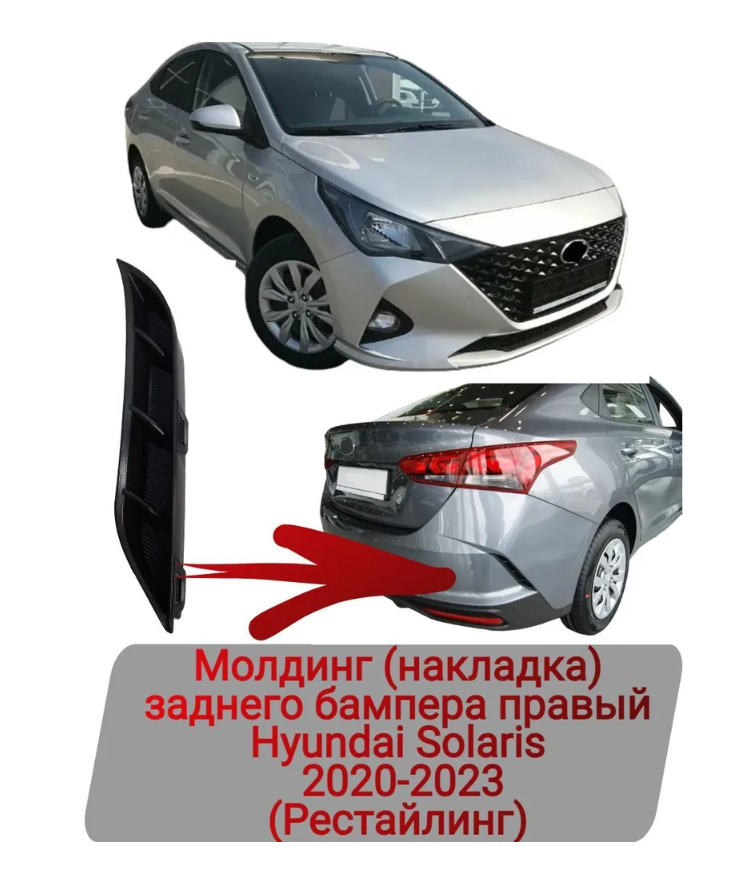 Молдинг (накладка) заднего бампера правый Hyundai Solaris 2020-2023