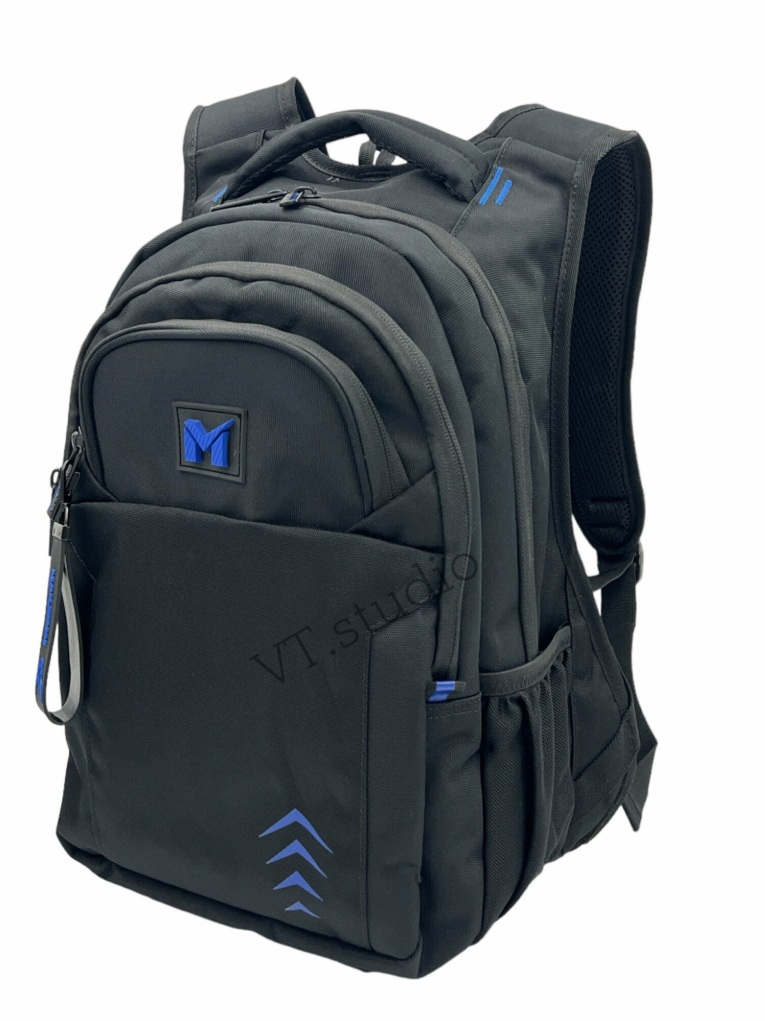 Рюкзак школьный MAKSIMM E083 для мальчика (подростков) черно-синий с анатомической спинкой