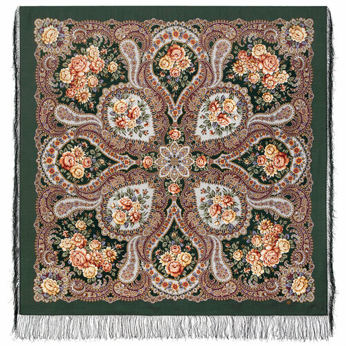 фото Платок павловопосадская платочная мануфактура,146х146 см, коричневый, коралловый
