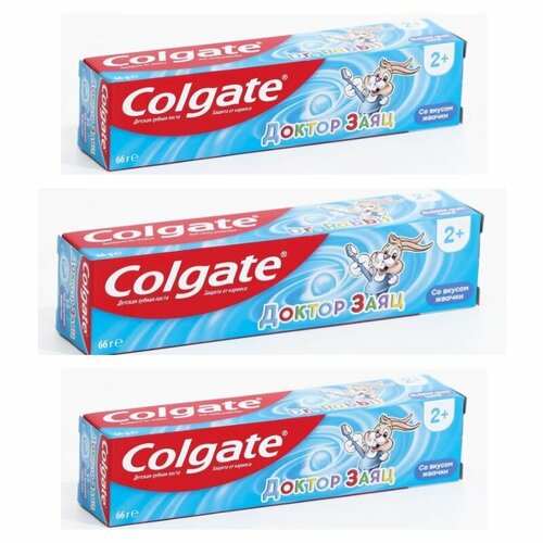 Колгейт , зубная паста Доктор Заяц , жвачка 2+, Голубая ,50 мл,3шт colgate паста зубная гелевая kids доктор заяц со вкусом жвачки 66 г