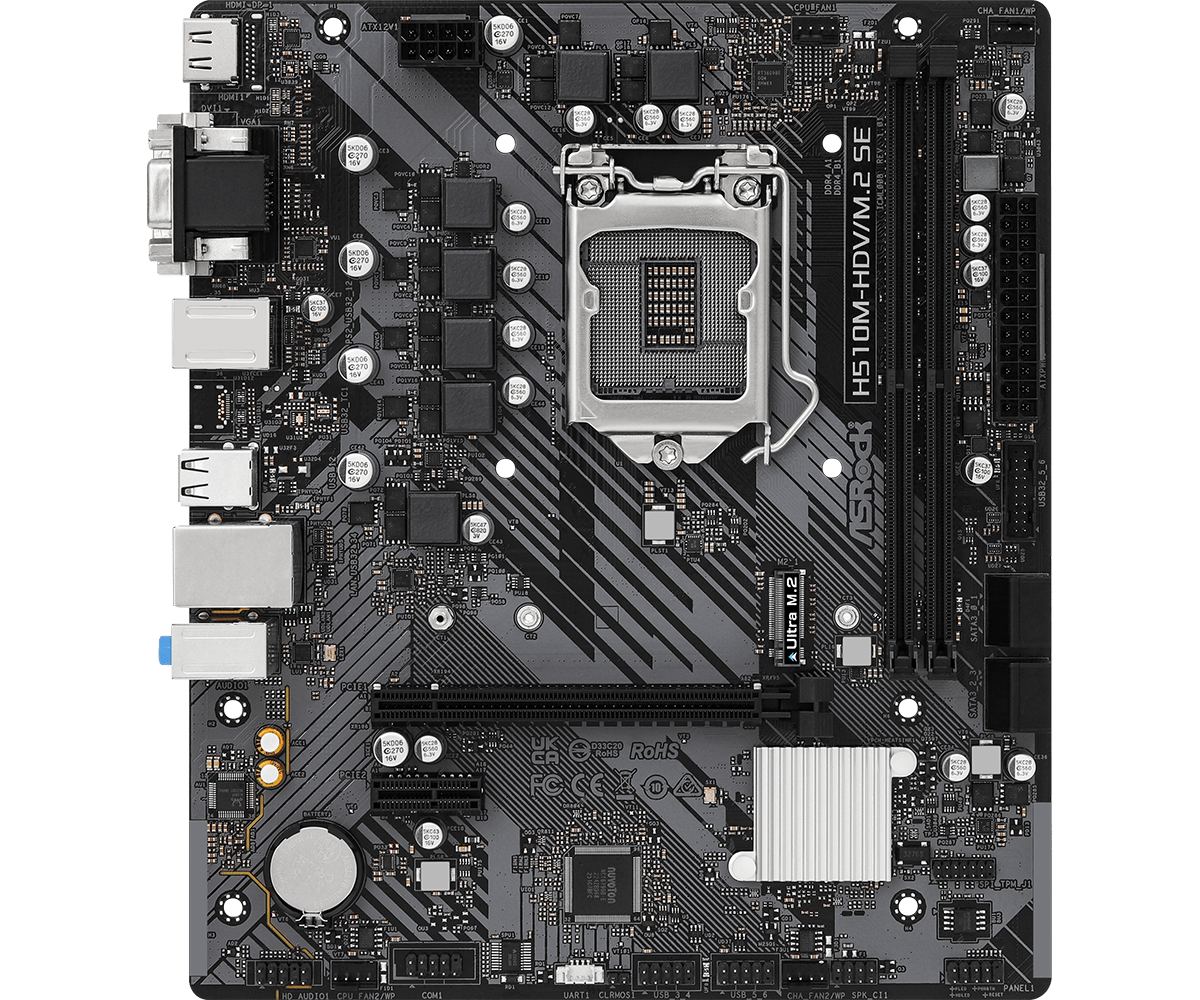 Материнская плата Asrock H510M-HDV/M.2 SE Soc-1200 Intel H470 2xDDR4 mATX AC`97 8ch(7.1) GbLAN+VGA+D