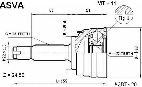 Шрус наружный 23x50x25 Asva MT11