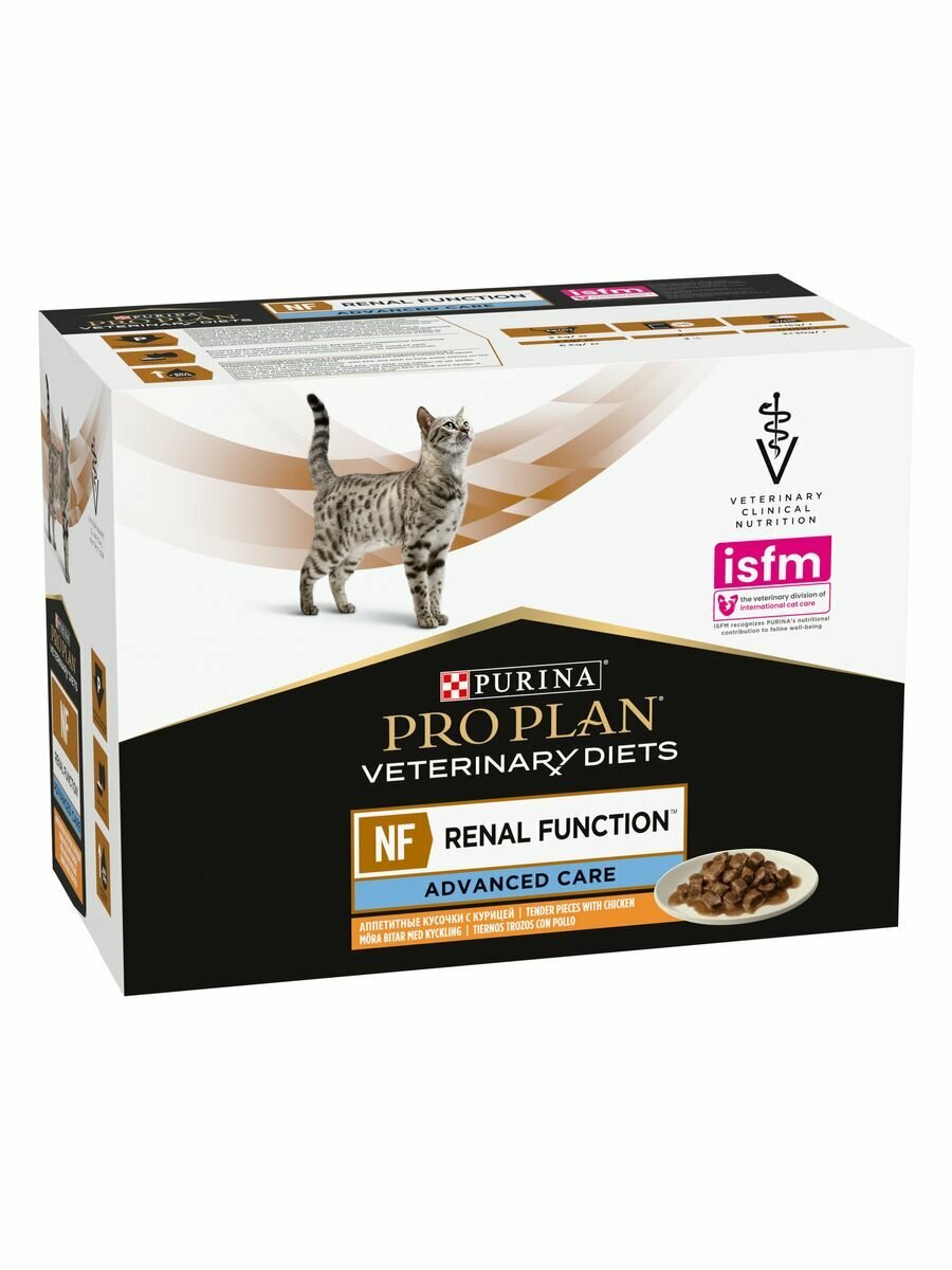 Влажный корм для кошек Purina Pro Plan Veterinary Diets NF Renal Function Advanced Care, поздняя стадия почечной недостаточности, курица, 10 шт. х 85г