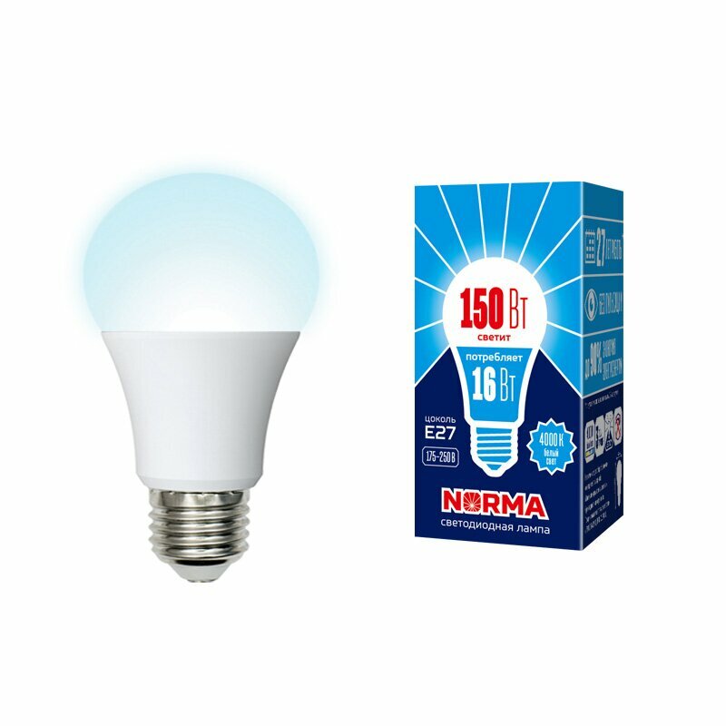 Светодиодная лампа шар A60 Белый дневной 16W UL-00004026 LED-A60-16W/NW/E27/FR/NR Norma Volpe