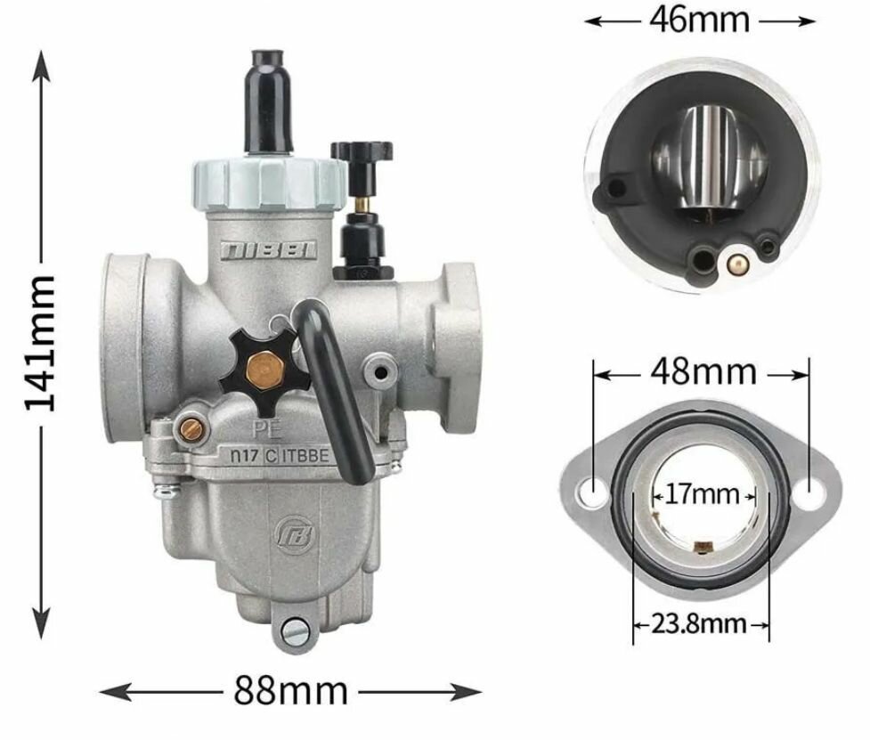 Карбюратор NIBBI PE17FL-SP Sport 50-125 сс (коллектор под шпильки) для питбайка и мотоцикла