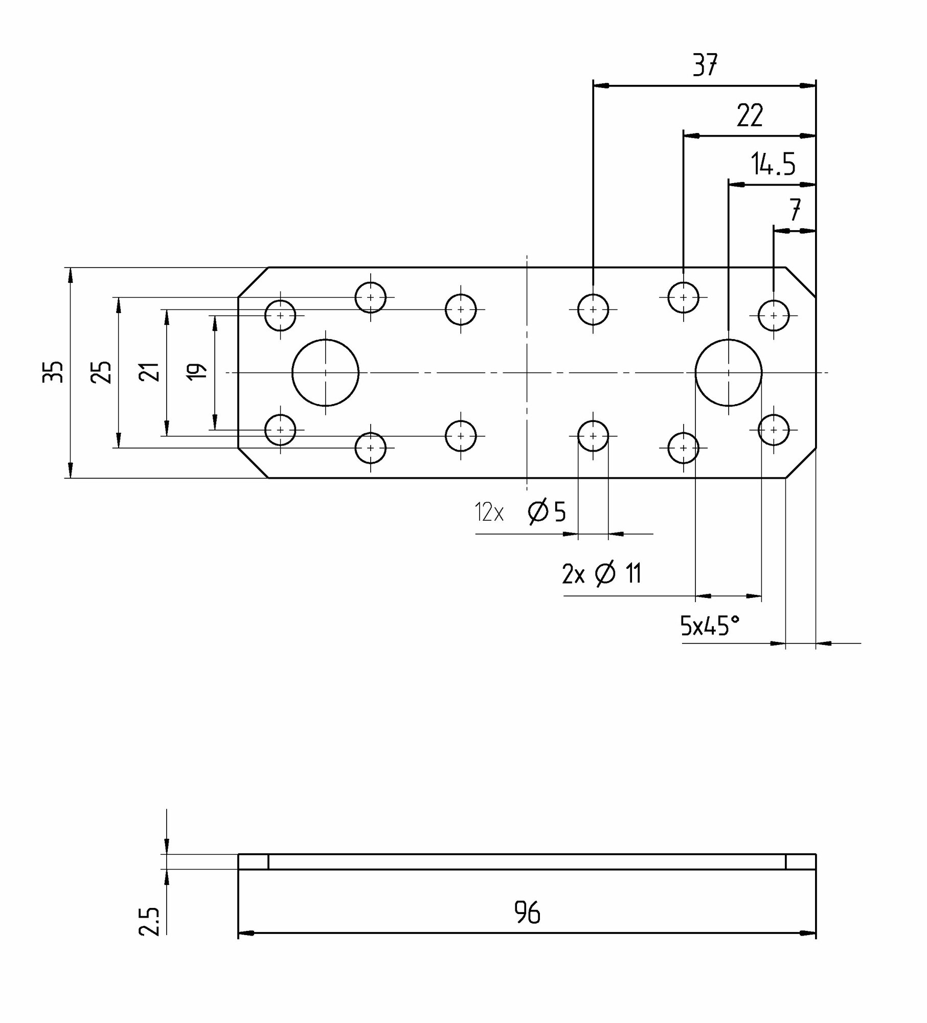 Пластина крепежная из нержавеющей стали GAH ALBERTS КР 96x35x2