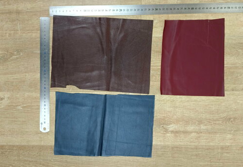 Куски натуральной кожи для изделий и рукоделия, т/корич, т/син, бордо, 05-0.7 мм