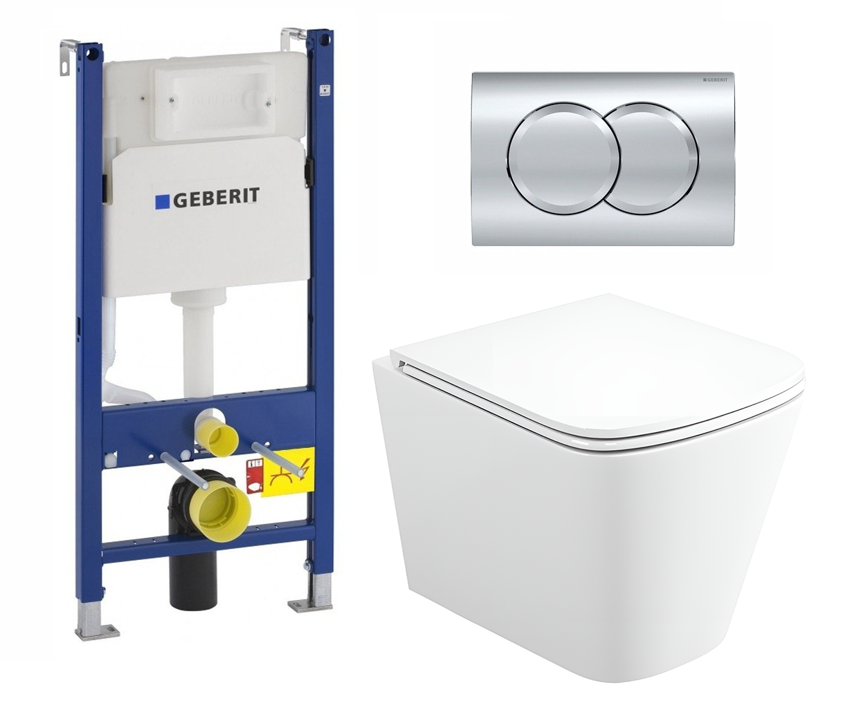 фото Комплект 3 в 1 инсталляция Geberit Duofix + Унитаз подвесной BelBagno Due BB3103CHR/SC белый + кнопка хром Delta01