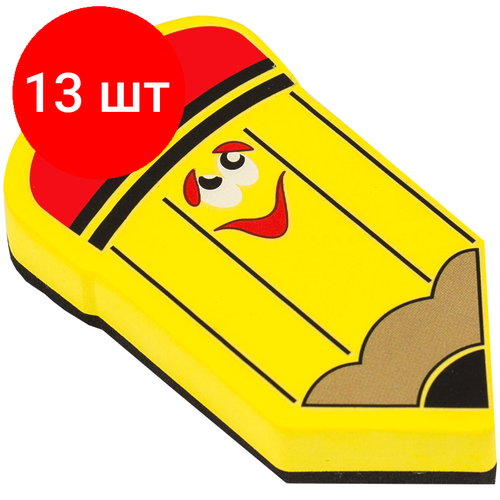 Комплект 13 шт Губка-стиратель для досок OfficeSpace Карандаш 55100мм на магните материал EVA желтый европодвес 1435₽