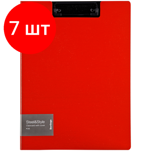 Комплект 7 шт, Папка-планшет с зажимом Berlingo Steel&Style А4, пластик (полифом), красная комплект 20 шт папка планшет с зажимом berlingo steel