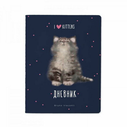 Дневник универсальный для 1-11 класса, 48 листов I love kittens, мягкая обложка, Soft Touch ламинация