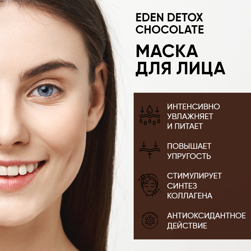Маска для лица EDEN DETOX Chocolate питательная с маслом кокоса и ши 75мл — фото 1