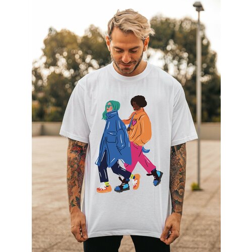 фото Футболка just4you, размер l, розовый, оранжевый