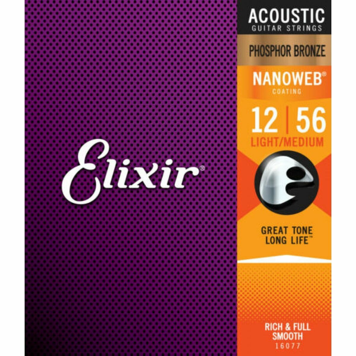 Струны Elixir NanoWeb Phosphor Bronze Acoustic 12-56 (16077). Оригинальные, США!