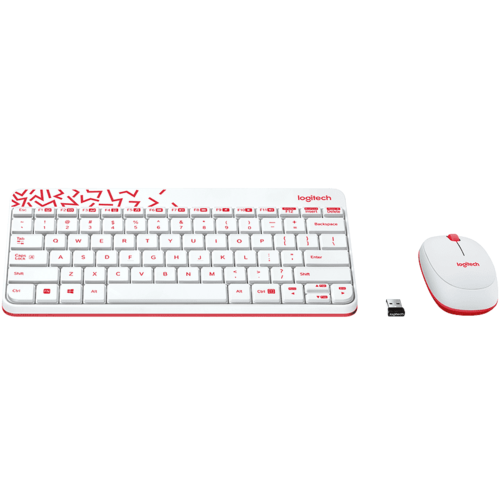 Комплект (клавиатура и мышь) Logitech MK240, USB, беспроводной, белый и красный (только английская) набор периферии клавиатура мышь logitech mk240 nano белый