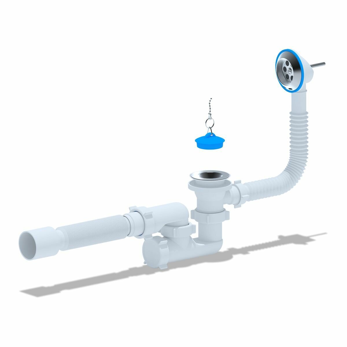 фото Сифон для ванны Ани пласт E255 регулируемый с выпуском перелив 1 1/2"