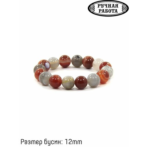 фото Браслет, агат, размер 19 см, коричневый, серый нет бренда