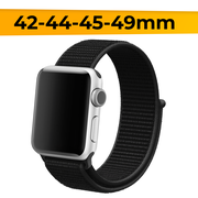 Нейлоновый ремешок для смарт часов Apple Watch 42-44-45-49mm / Эластичный браслет для Эпл Вотч 1-9 и SE / Сменный тканевый ремешок / Черный