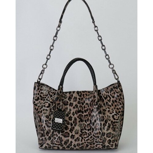 Сумка шоппер Bagira, фактура под рептилию, черный, коричневый