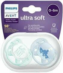 Пустышка силиконовая ортодонтическая Philips Avent ultra soft SCF222/01 0-6 м, 2 шт, голубой