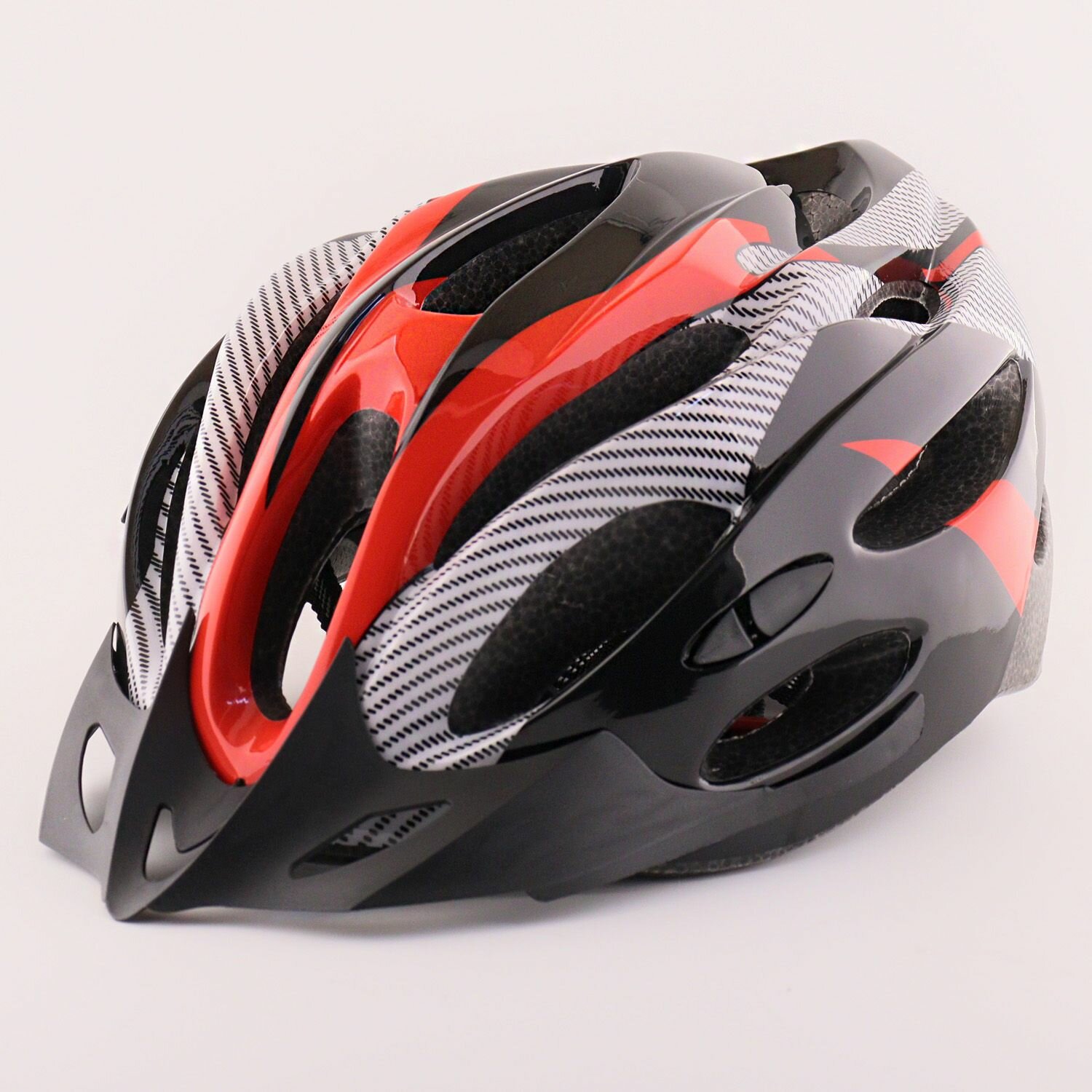Шлем велосипедный (карбон, черно-красный, +козырек) HO-03