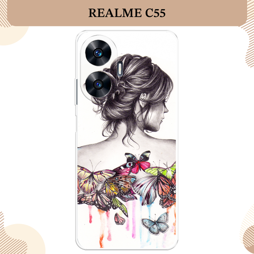 Силиконовый чехол Девушка с бабочками на Realme C55 / Реалми C55 силиконовый чехол на realme c55 реалми c55 девушка лес