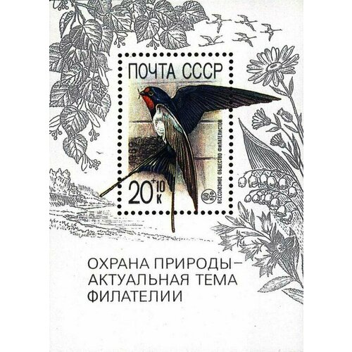 Почтовые марки СССР 1989г. Охрана природы - Ласточка Птицы MNH почтовые марки ссср 1990г охрана природы актуальная тема филателии животные фауна млекопитающие окружающая среда птицы филателия цапли mnh