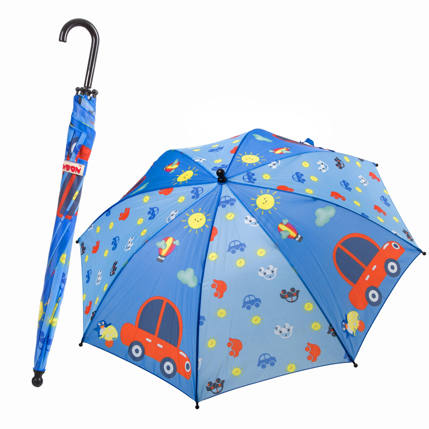 Зонт BONDIBON, авто, полиэстер, диам19", голубой с машинками