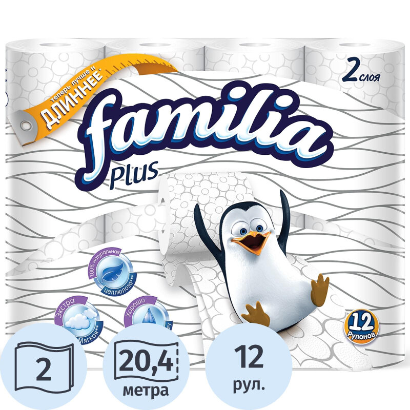 Бумага туалетная FAMILIA PLUS белая 2сл 12рул/уп