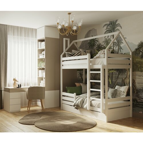 Кровать двухъярусная Домик 16080 без ящиков двойной передний борт прямая лестница 29000₽