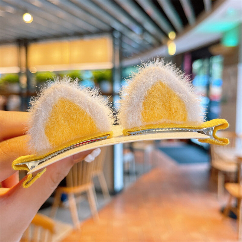 фото Заколки кошачьи ушки на зажимах 2шт Желтые