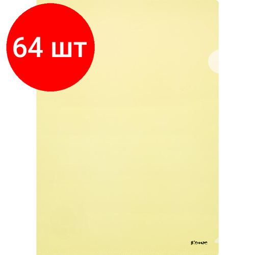 Комплект 64 штук, Папка уголок Комус А4 180мкм (желтый) папка уголок inформат а4 180мкм пластик желтый