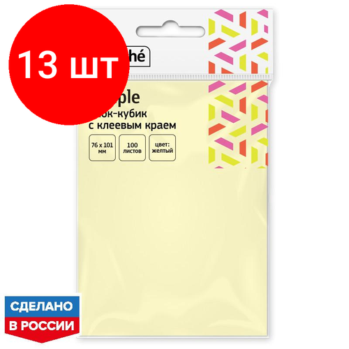 Комплект 13 штук, Стикеры Attache Simple 76х101 мм пастельные желтые (1 блок,100 листов)