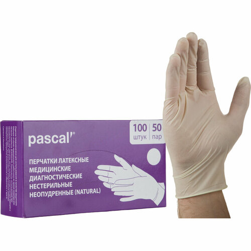 Мед. смотров. перчатки латекс, н/с, н/о, текст. на пальцах, Pascal (L) 50 п/уп