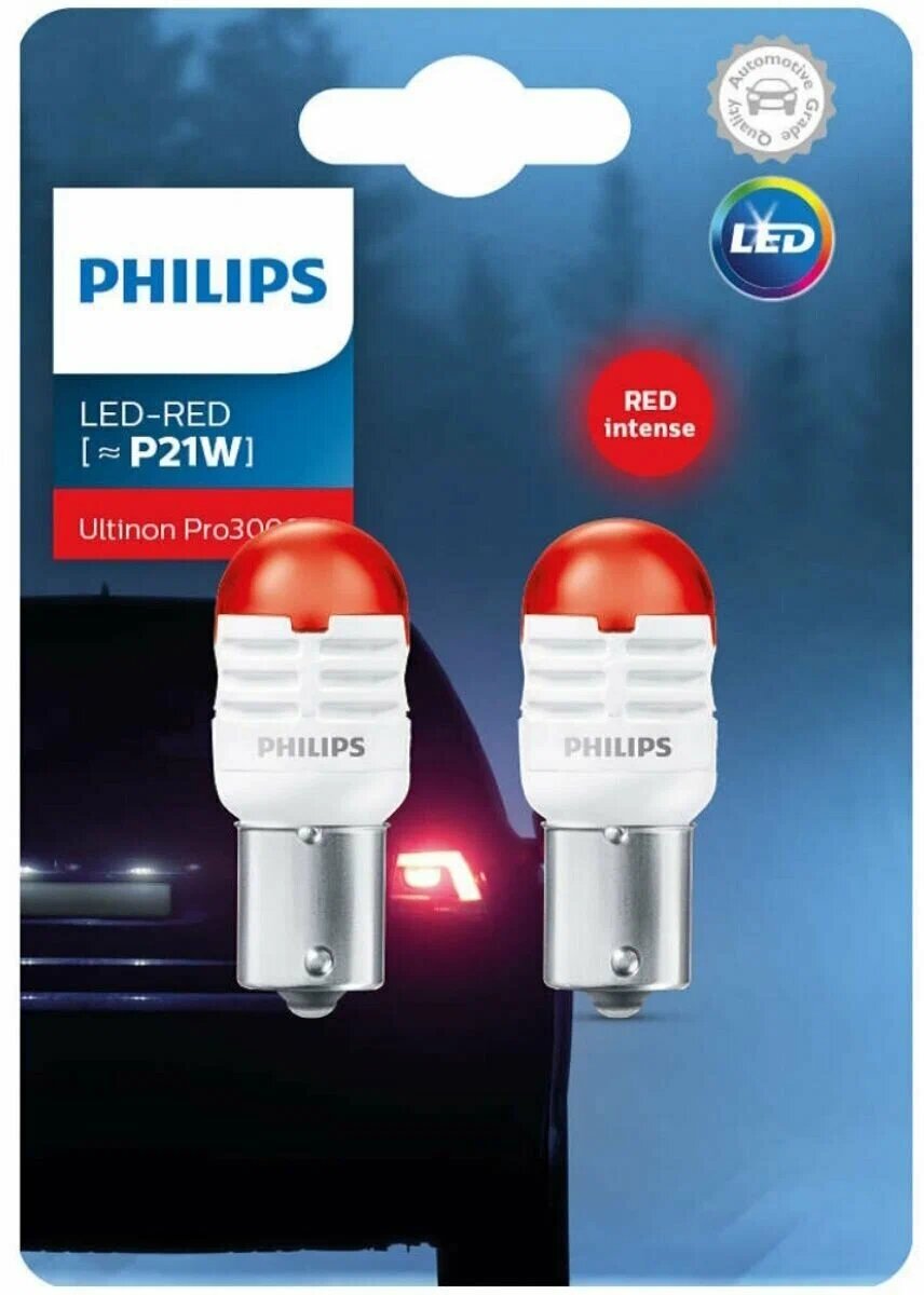 Лампа автомобильная светодиодная Philips Ultinon Pro3000 SI 11498U30RB2 P21W 12V 1,75W BA15s 1300K 2 шт.