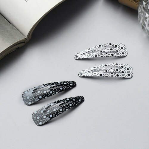 Невидимка для волос Лира набор 10 шт круги орнамент 4 см чёрно-белый 227₽