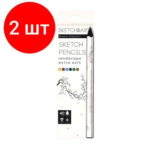 фото Комплект 2 наб, набор карандашей sketch&art 4 мм лесной пейзаж 6 цв. 30-0118/07 bruno visconti