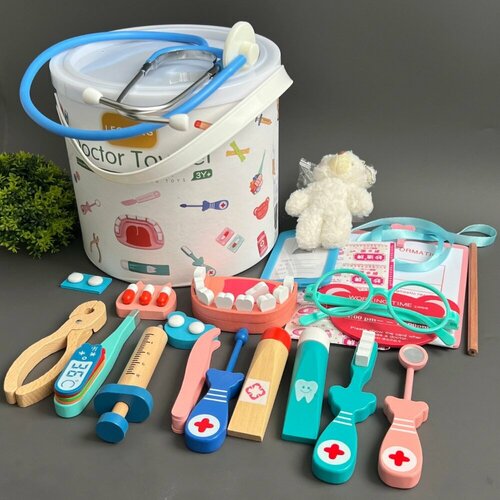 Развивающий сюжетно-ролевой набор доктора с мягкой игрушкой Детский Стоматолог в подарочной банке