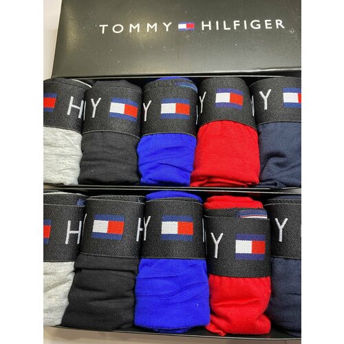 Трусы TOMMY HILFIGER, 5 шт., размер 3XL (52-54), серый, красный, синий, черный