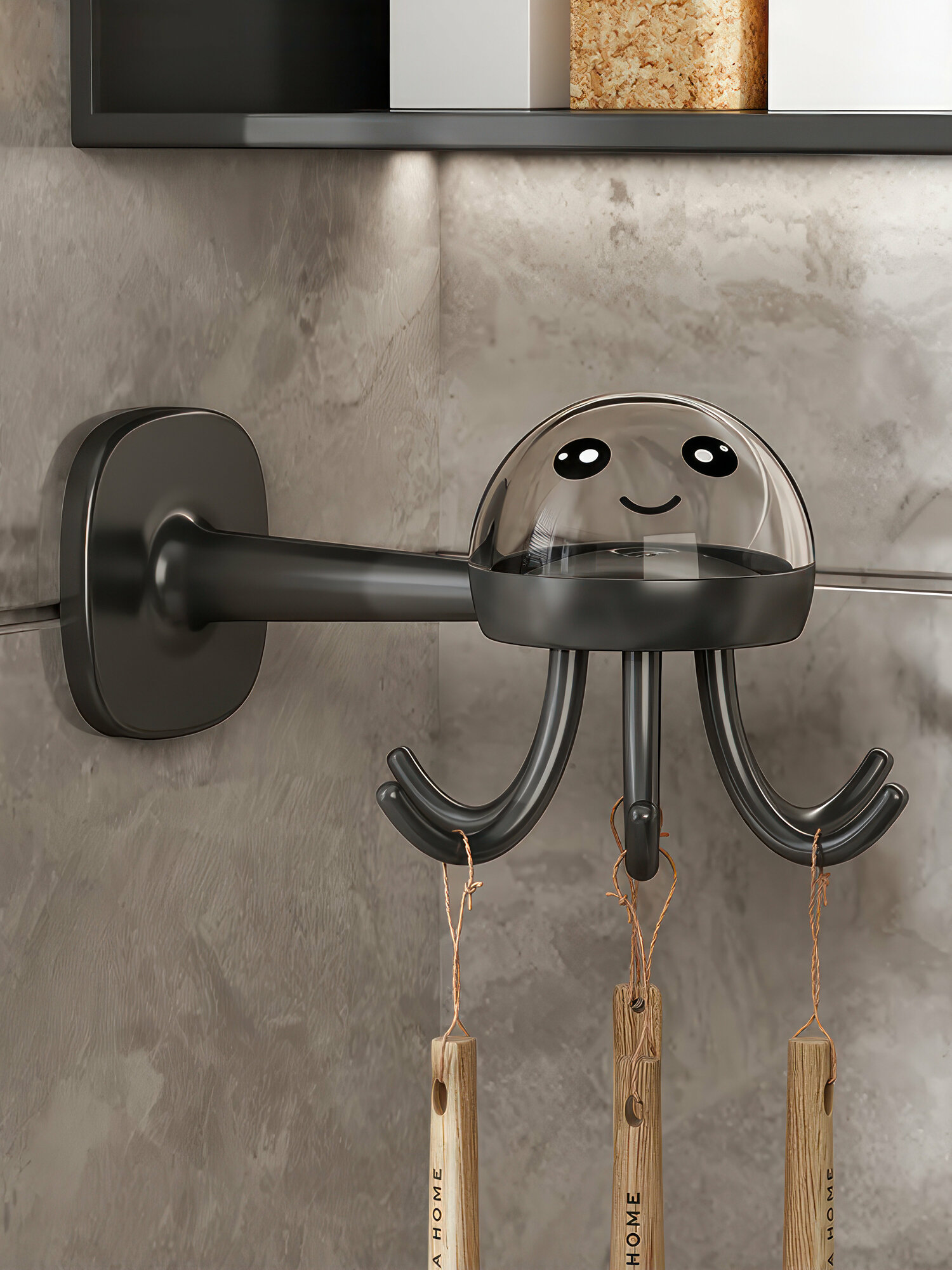 фото Держатель кухонный поворотный на 360 градусов для лопатки, ложки, половника, шумовки. 16х10х10 см серый.