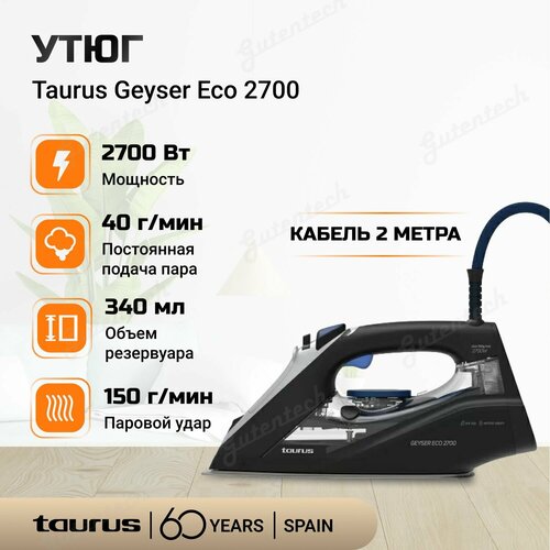 Утюг Taurus Geyser Eco / мощность 2700 Вт / эко - режим / вертикальное отпаривание / черный матовый