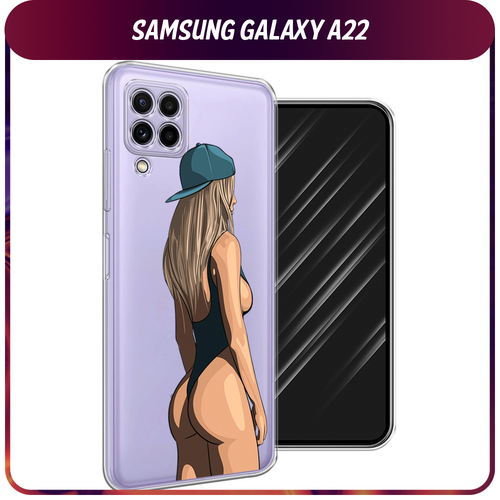 силиконовый чехол палитра красок на samsung galaxy a22 самсунг галакси a22 Силиконовый чехол на Samsung Galaxy A22 / Самсунг Галакси А22 Девушка в черном купальнике, прозрачный