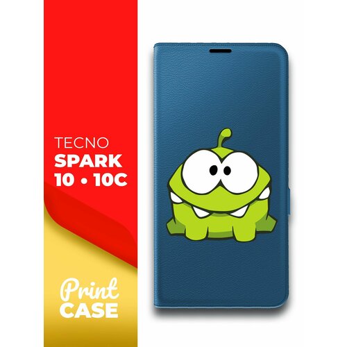 Чехол на Tecno Spark 10/ 10C (Техно Спарк 10/10С) синий книжка эко-кожа подставка отделением для карт и магнитами Book case, Miuko (принт) Ам-Ням чехол на tecno spark 10 10c техно спарк 10 10с черный книжка эко кожа подставка отделением для карт и магнитами book case miuko принт лев черный