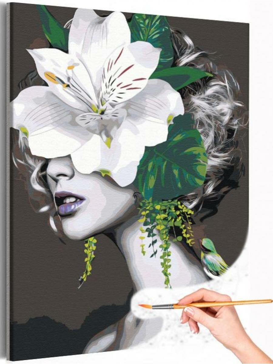 Девушка с лилией Цветы Портрет Женщина Люди Раскраска картина по номерам на холсте 40х50