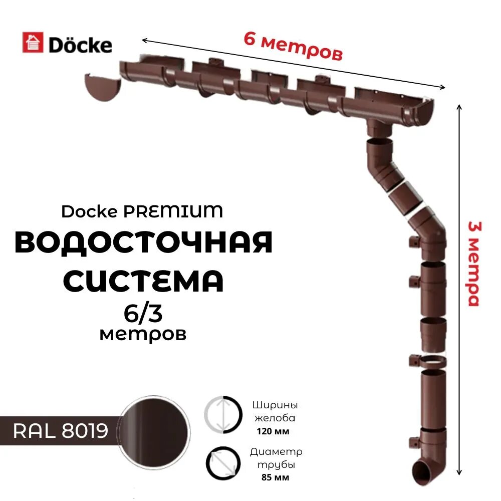 Водосточная система "Docke Premium" 6 метров, цвет "шоколад"