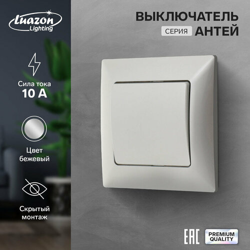 Выключатель Luazon Lighting Антей, 10 А, 1 клавиша, скрытый, серебристый пьедестал лобня антей 10 1 5 1 75