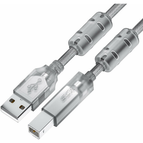 GCR Кабель PROF 2.0m USB 2.0, AM/BM, прозрачный, ферритовые кольца, 28/24 AWG, экран, армированный, морозостойкий, GCR-52425 Greenconnect USB 2.0 Type-AM - USB 2.0 Type-BM 2м (GCR-52425)