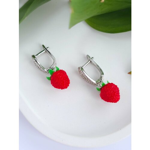 Серьги двусторонние  Дизайнерские серьги Земляника, красный