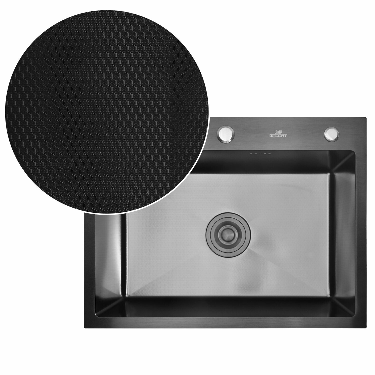 фото Мойка кухонная из нержавеющей стали с PVD покрытием рифленая WISENT W36045BD-S с сифоном и дозатором W405B